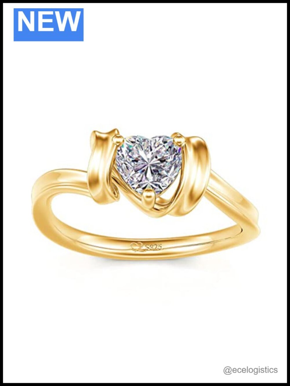 Heart Cut Sterling Silver Gold Plated Solitaire Promise Ring
